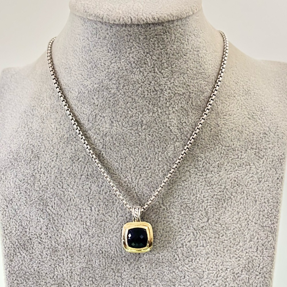 David Yurman 925 & 18k Gold 11mm Albion Pendant Necklace with Black Onyx 16"